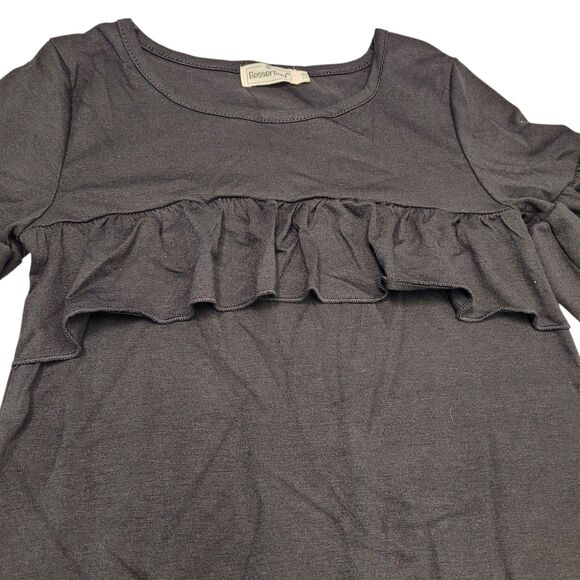 BesserBay Girl Casual Crew Neck Ruffle Short Sleeve A Line Cotton Black Dress XS - Picture 3 of 8